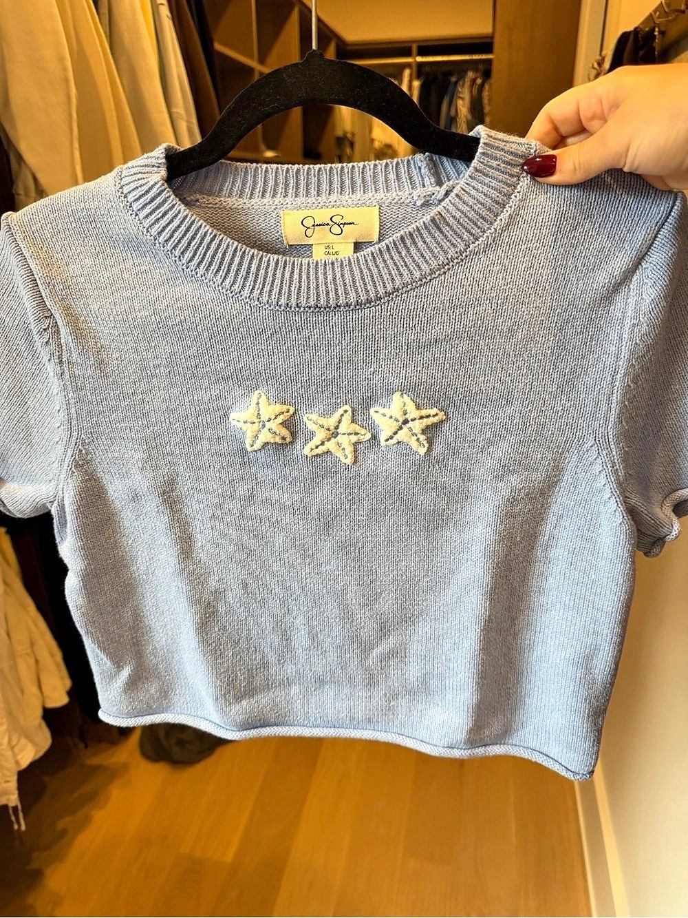 Jessica Simpson Short Sleeve Star Top in Blue Large Like New